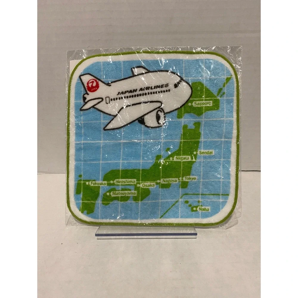 Japan Airlines Mini-Towel Map Graphic Blue Green JAL Souvenir